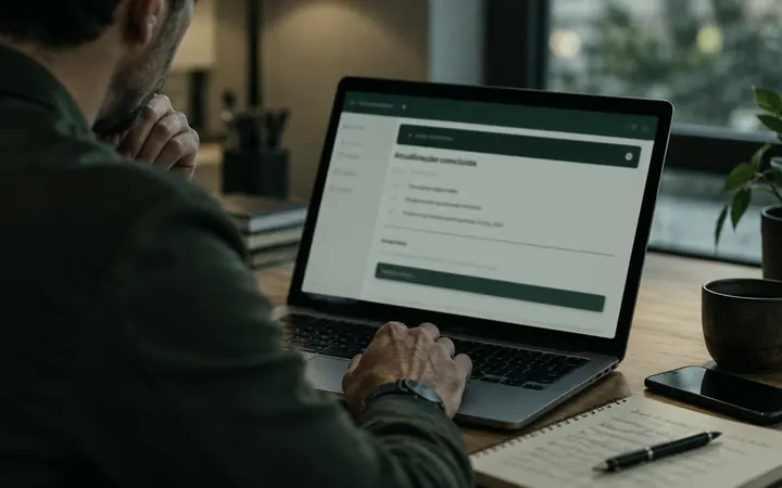 Pessoa trabalhando no notebook com o CRM aberto na tela